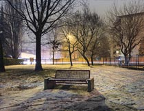 灯光下的唯美城市公园雪景摄影图片